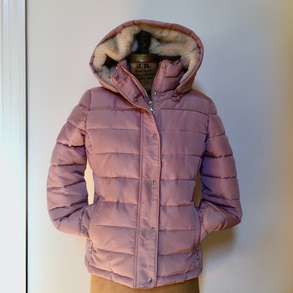 Nude rose puffer coat jacket faux fur lined - Picture 4 of 11